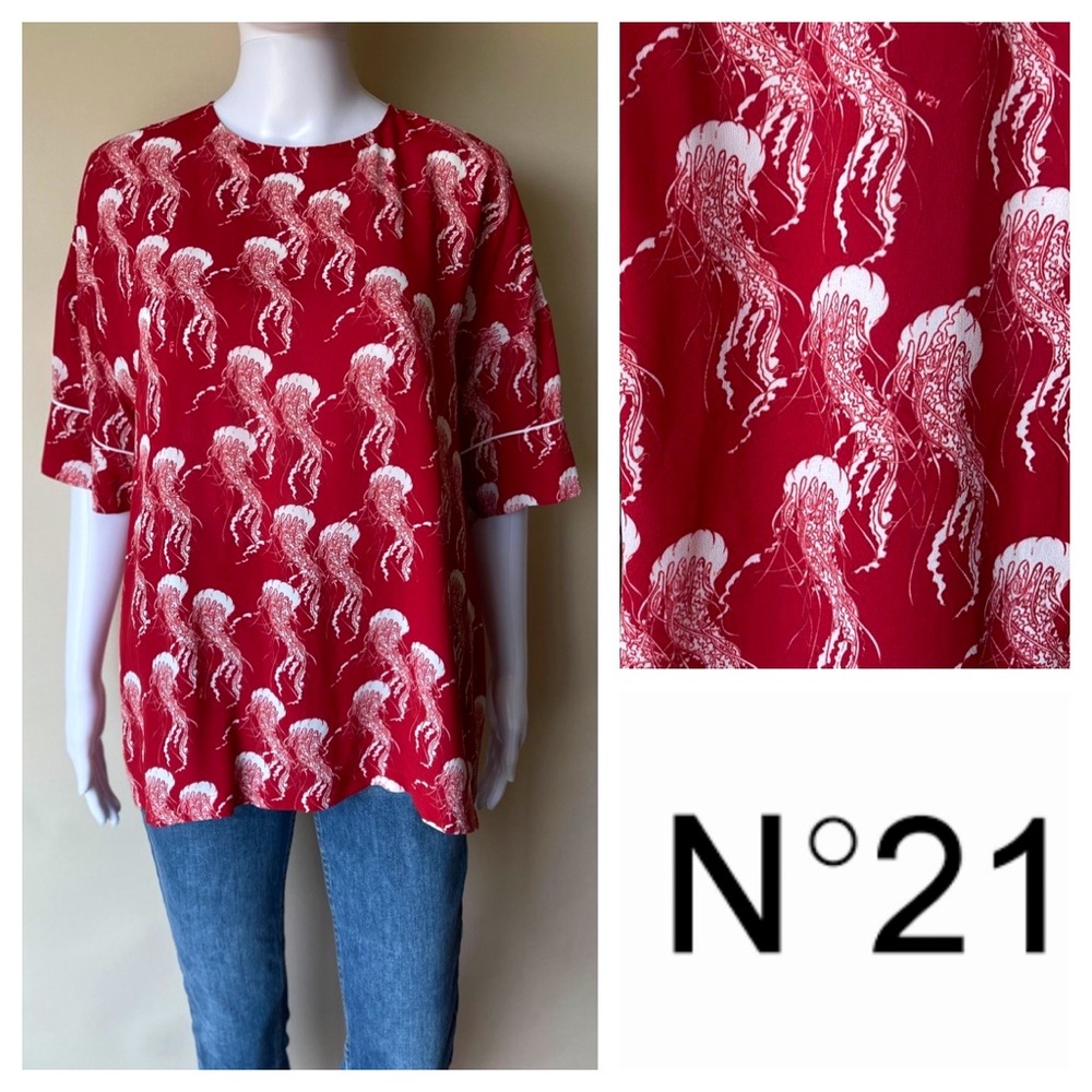N°21 Numero Ventuno Jellyfish Blouse Top Red White Silk